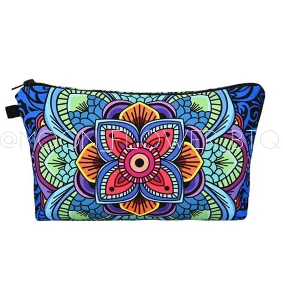Ⓜ️SOLDⓂ️ Boho Mandala Makeup Cosmetic Bag Rainbow Flower - Picture 2 of 8